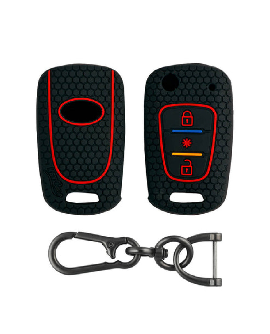 Keycare Silicone Key Cover KC45 Compatible for Hyundai i10, Old i20, Verna Fluidic 2007-2011 Models with flip Key | Black